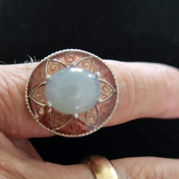 Moonstone with red enamel in 925 Silver. Size 10 - Picture 5 of 6